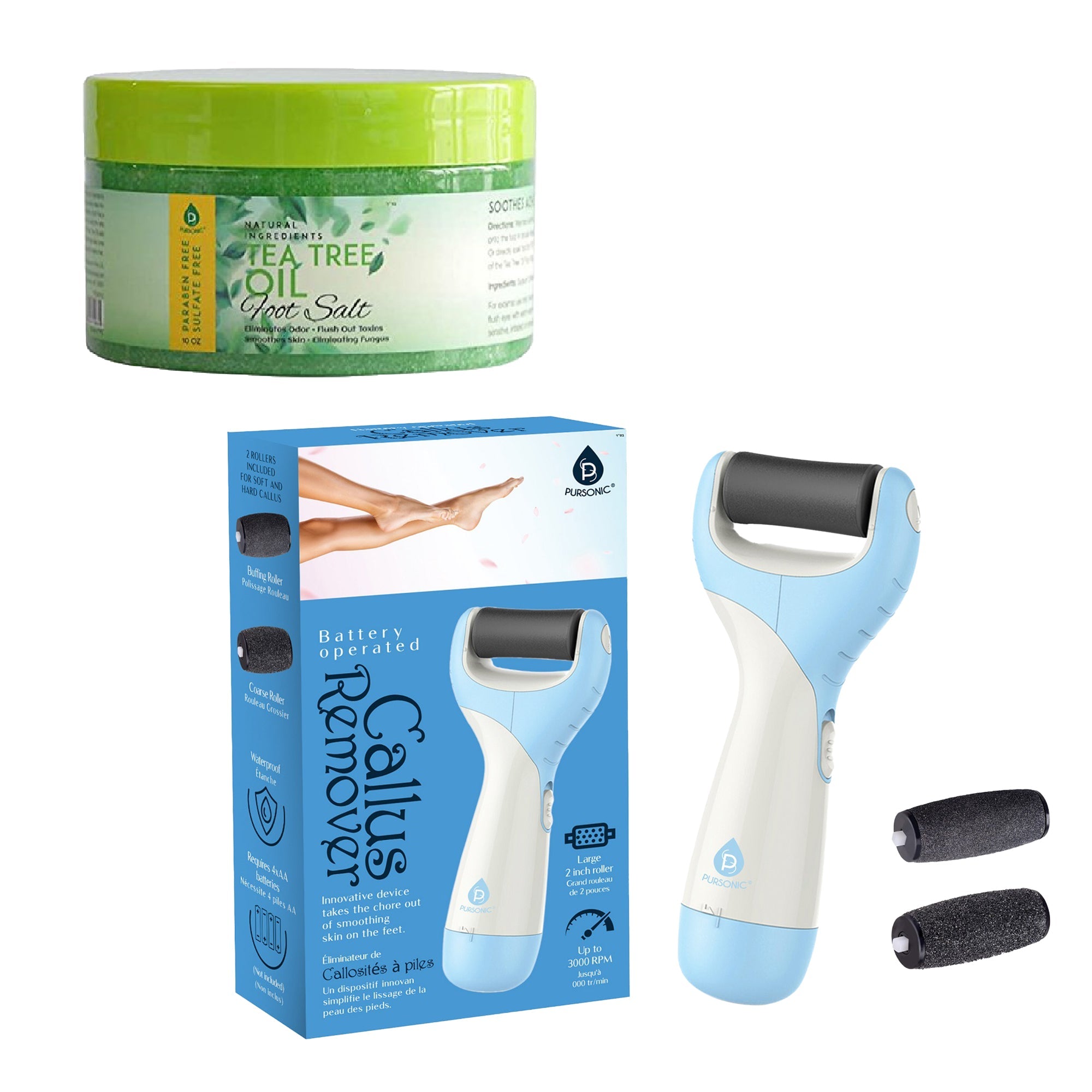 Pursonic Foot Care Bundle: Tea Tree Oil Foot Salt & Pedi Perfect Foot File-0